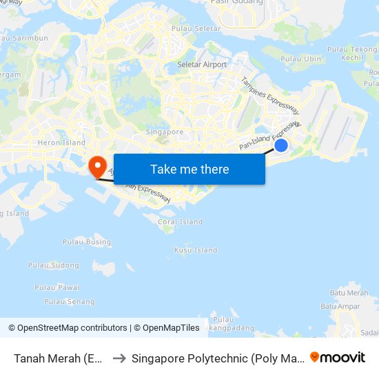 Tanah Merah (EW4) to Singapore Polytechnic (Poly Marina) map