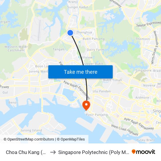 Choa Chu Kang (NS4) to Singapore Polytechnic (Poly Marina) map