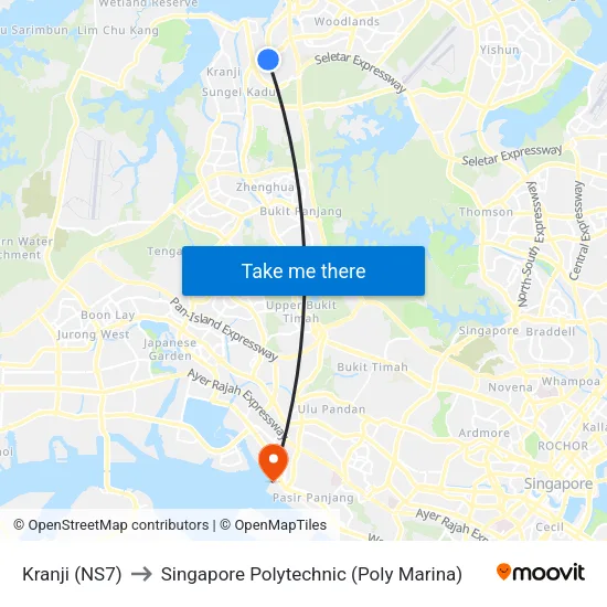 Kranji (NS7) to Singapore Polytechnic (Poly Marina) map