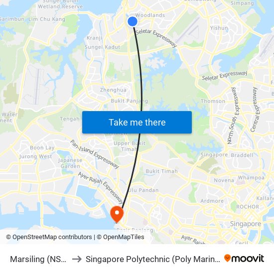 Marsiling (NS8) to Singapore Polytechnic (Poly Marina) map