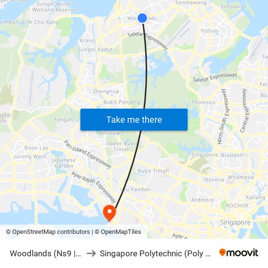 Woodlands (Ns9 | Te2) to Singapore Polytechnic (Poly Marina) map