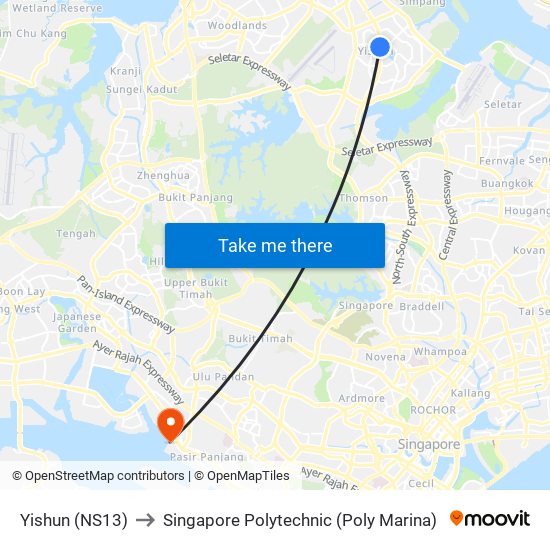 Yishun (NS13) to Singapore Polytechnic (Poly Marina) map