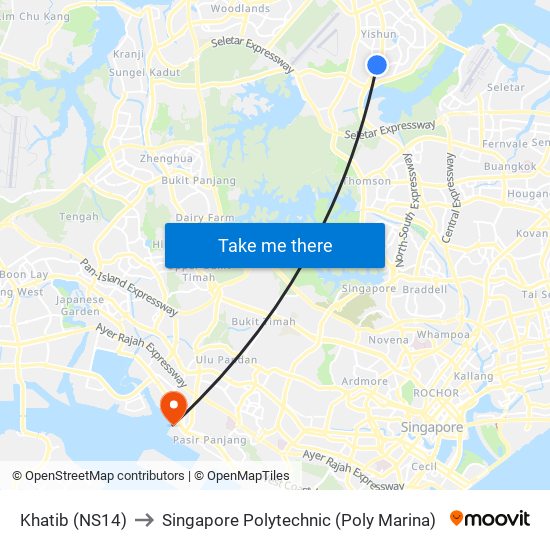 Khatib (NS14) to Singapore Polytechnic (Poly Marina) map