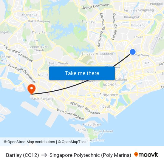 Bartley (CC12) to Singapore Polytechnic (Poly Marina) map