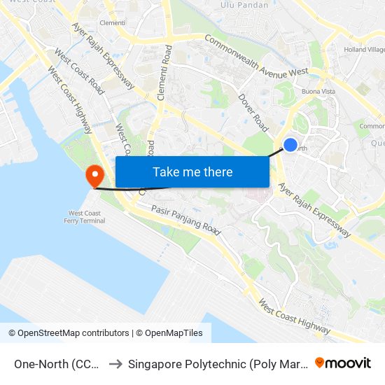 One-North (CC23) to Singapore Polytechnic (Poly Marina) map