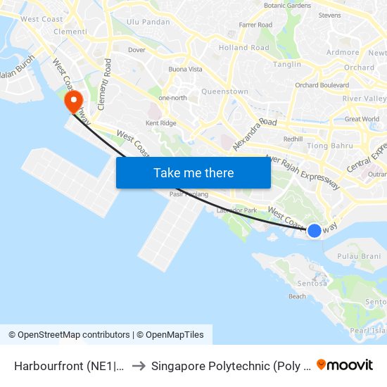 Harbourfront (NE1|CC29) to Singapore Polytechnic (Poly Marina) map