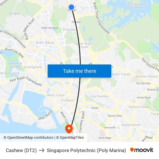 Cashew (DT2) to Singapore Polytechnic (Poly Marina) map