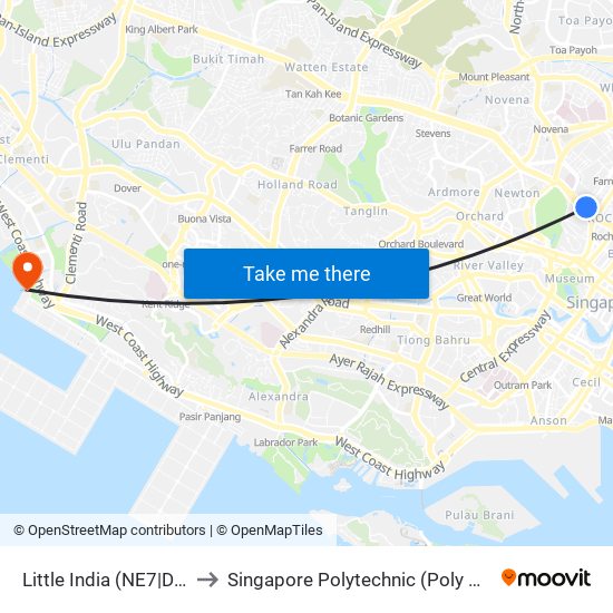 Little India (NE7|DT12) to Singapore Polytechnic (Poly Marina) map
