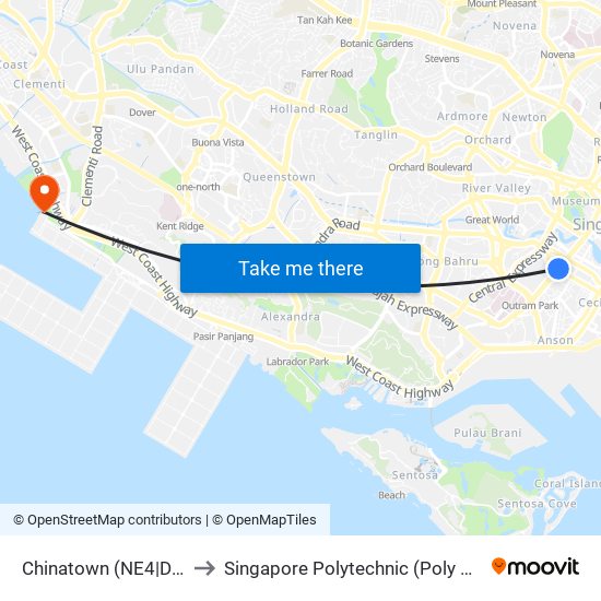 Chinatown (NE4|DT19) to Singapore Polytechnic (Poly Marina) map