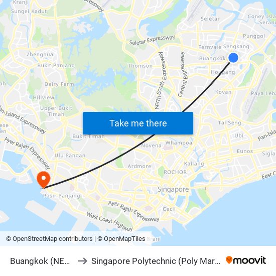 Buangkok (NE15) to Singapore Polytechnic (Poly Marina) map