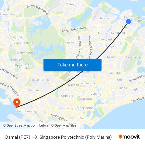 Damai (PE7) to Singapore Polytechnic (Poly Marina) map