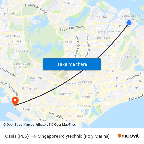 Oasis (PE6) to Singapore Polytechnic (Poly Marina) map