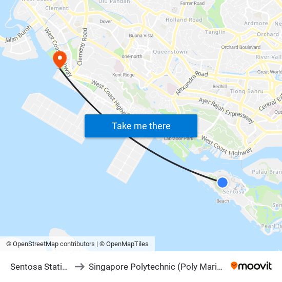 Sentosa Station to Singapore Polytechnic (Poly Marina) map
