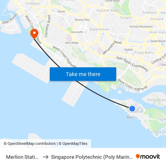 Merlion Station to Singapore Polytechnic (Poly Marina) map