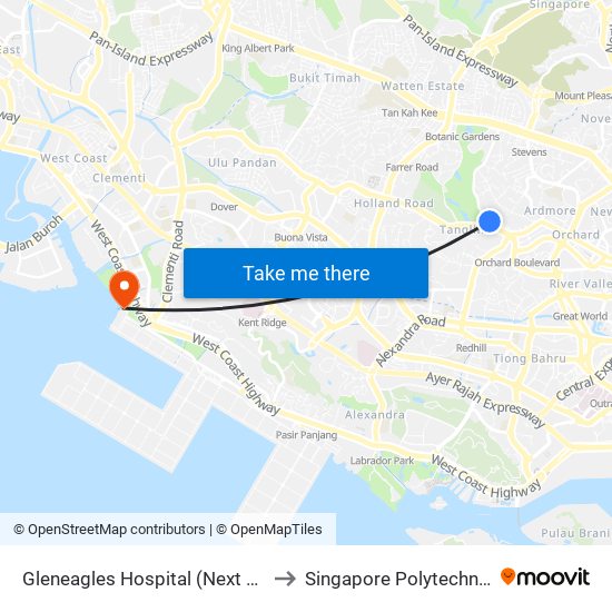 Gleneagles Hospital (Next To Entrance To A&E) to Singapore Polytechnic (Poly Marina) map