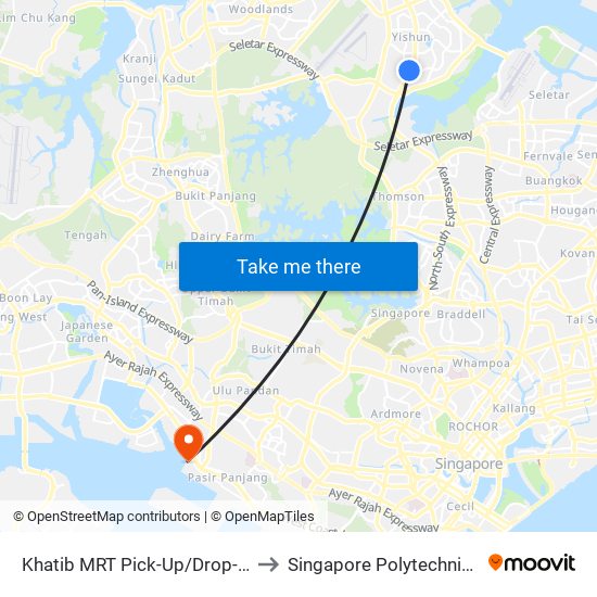 Khatib MRT Pick-Up/Drop-Off Point (Exit A) to Singapore Polytechnic (Poly Marina) map