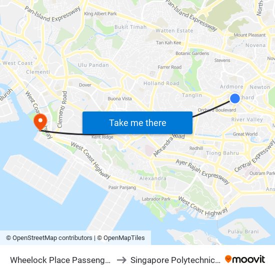 Wheelock Place Passenger Pick-Up Point to Singapore Polytechnic (Poly Marina) map