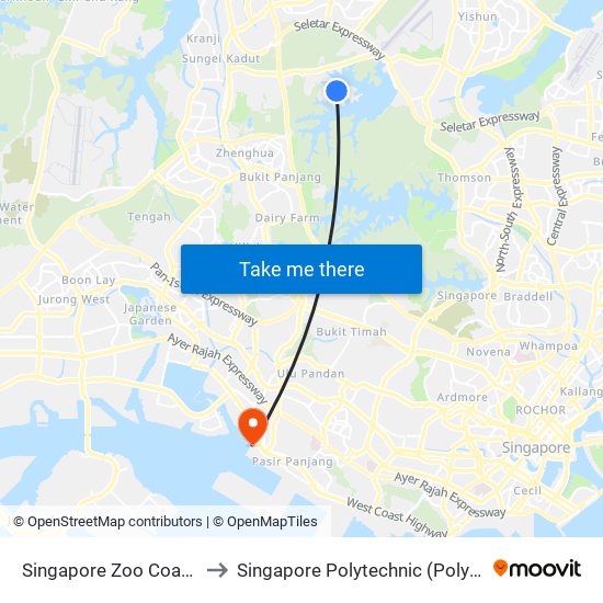 Singapore Zoo Coach Bay to Singapore Polytechnic (Poly Marina) map