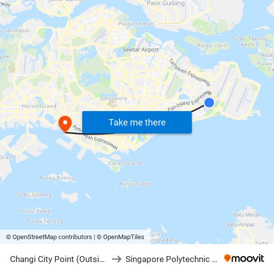 Changi City Point (Outside Cotton On) to Singapore Polytechnic (Poly Marina) map