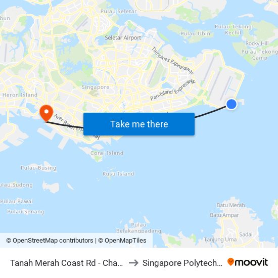 Tanah Merah Coast Rd - Changi Naval Base (96439) to Singapore Polytechnic (Poly Marina) map