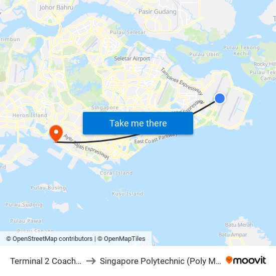 Terminal 2 Coach Bay to Singapore Polytechnic (Poly Marina) map