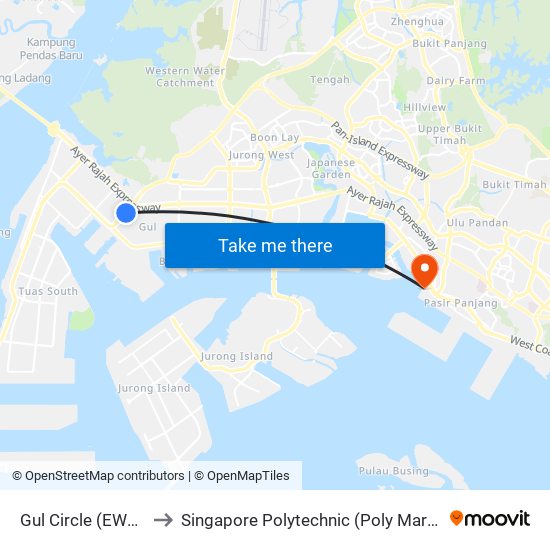 Gul Circle (EW30) to Singapore Polytechnic (Poly Marina) map