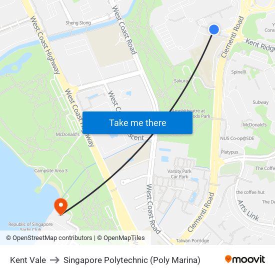 Kent Vale to Singapore Polytechnic (Poly Marina) map