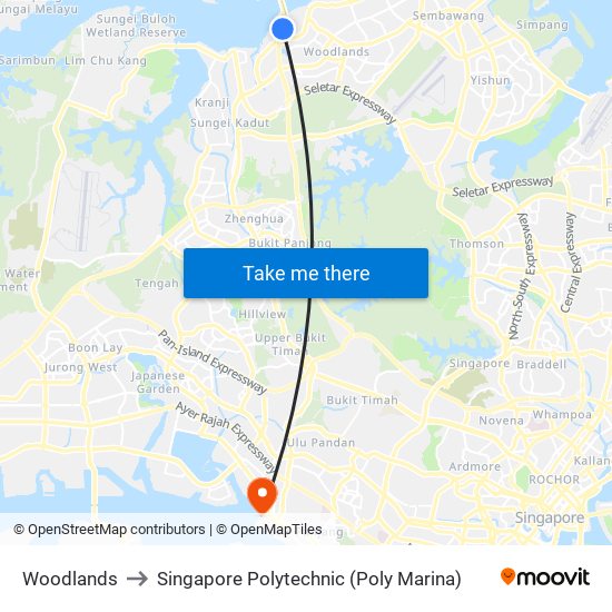 Woodlands to Singapore Polytechnic (Poly Marina) map