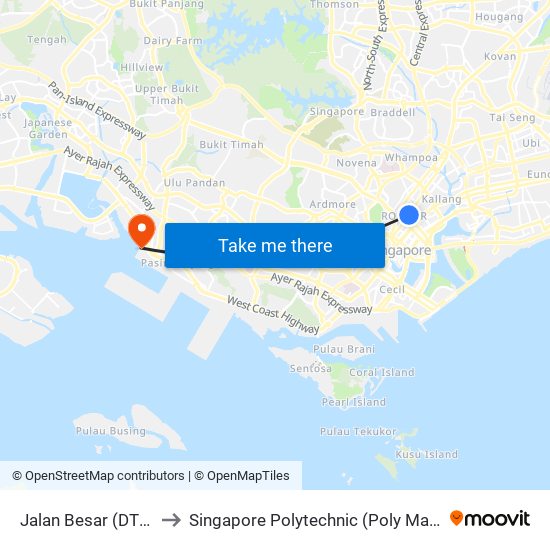 Jalan Besar (DT22) to Singapore Polytechnic (Poly Marina) map