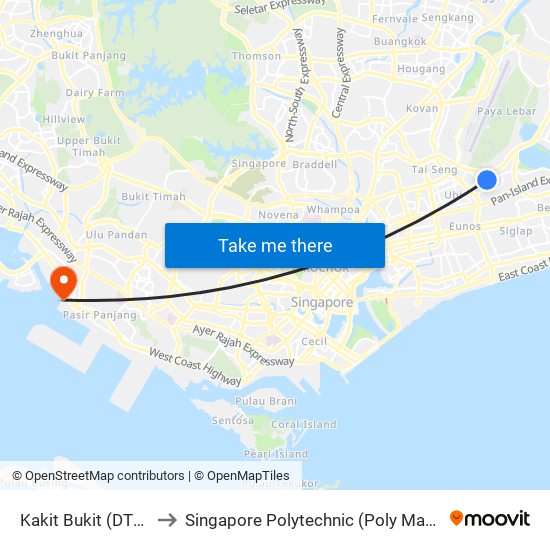 Kakit Bukit (DT28) to Singapore Polytechnic (Poly Marina) map