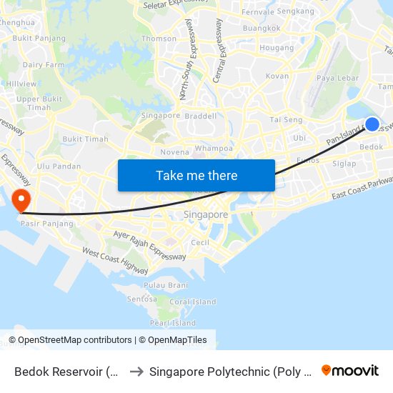 Bedok Reservoir (DT30) to Singapore Polytechnic (Poly Marina) map