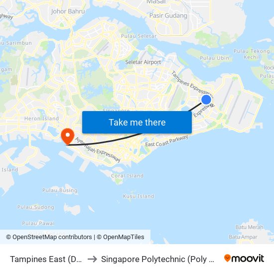 Tampines East (DT33) to Singapore Polytechnic (Poly Marina) map