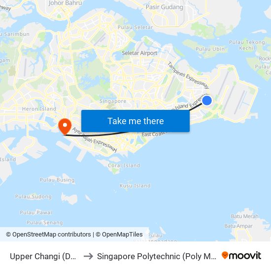 Upper Changi (DT34) to Singapore Polytechnic (Poly Marina) map