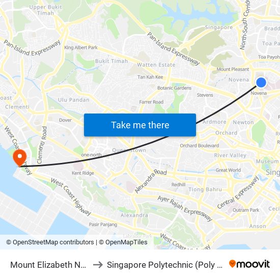 Mount Elizabeth Novena to Singapore Polytechnic (Poly Marina) map
