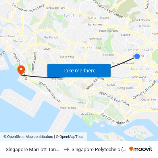 Singapore Marriott Tang Plaza Hotel to Singapore Polytechnic (Poly Marina) map
