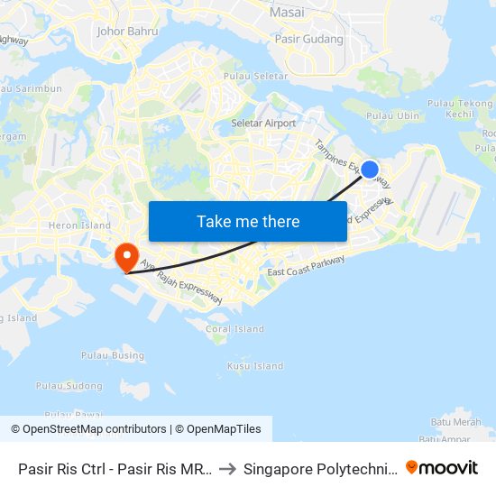 Pasir Ris Ctrl - Pasir Ris MRT (Taxi Stand G22) to Singapore Polytechnic (Poly Marina) map