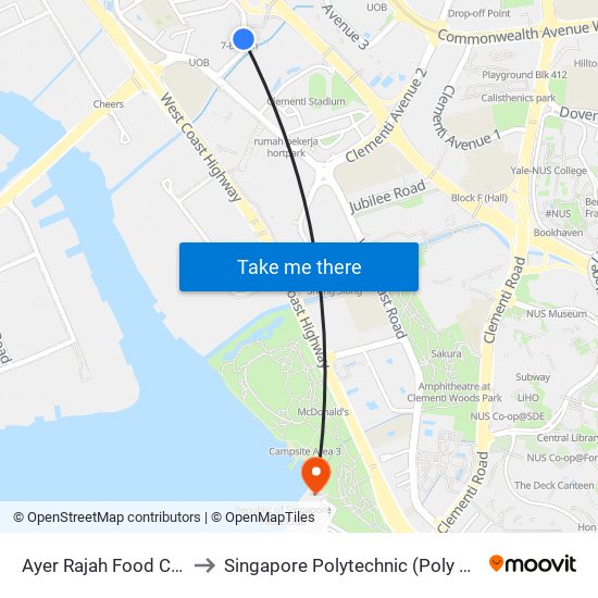 Ayer Rajah Food Centre to Singapore Polytechnic (Poly Marina) map