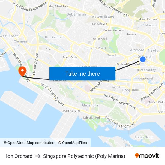 Ion Orchard to Singapore Polytechnic (Poly Marina) map