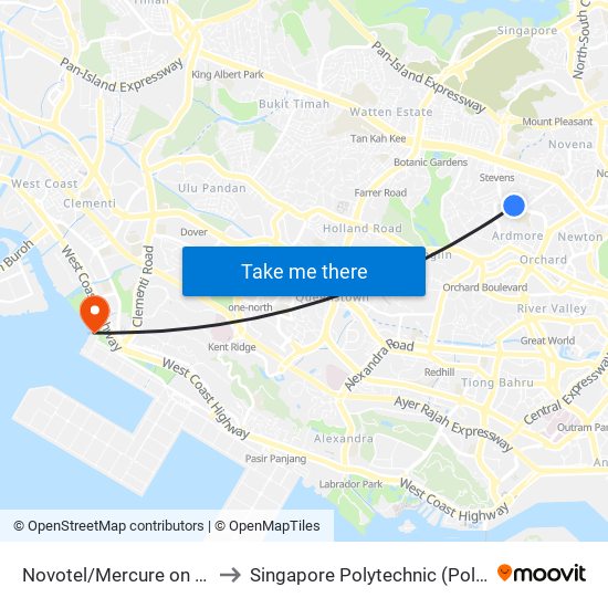 Novotel/Mercure on Stevens to Singapore Polytechnic (Poly Marina) map