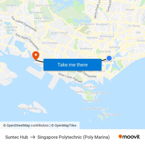 Suntec Hub to Singapore Polytechnic (Poly Marina) map