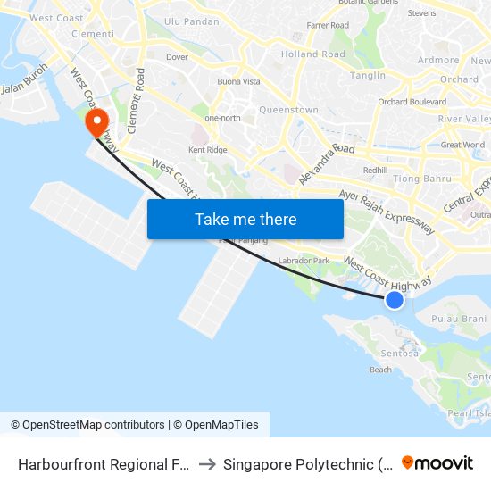 Harbourfront Regional Ferry Terminal to Singapore Polytechnic (Poly Marina) map