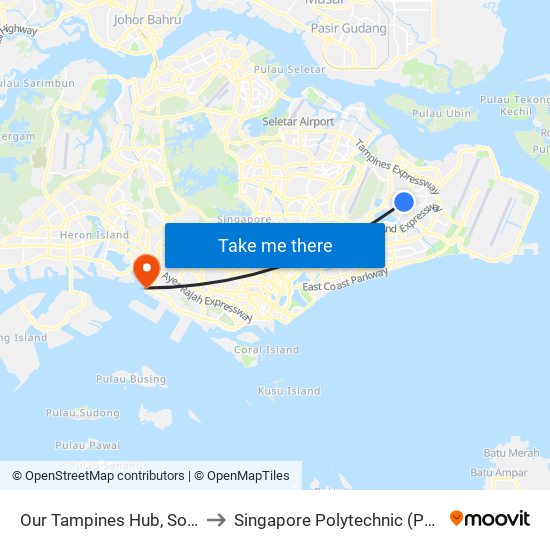 Our Tampines Hub, South Plaza to Singapore Polytechnic (Poly Marina) map
