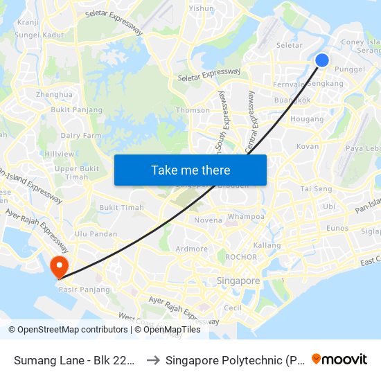 Sumang Lane - Blk 224a (65539) to Singapore Polytechnic (Poly Marina) map