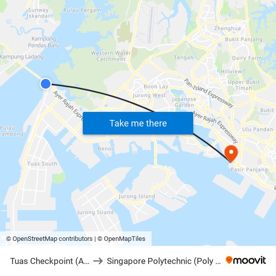 Tuas Checkpoint (Arrival) to Singapore Polytechnic (Poly Marina) map