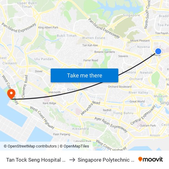 Tan Tock Seng Hospital (B2 Entrance) to Singapore Polytechnic (Poly Marina) map