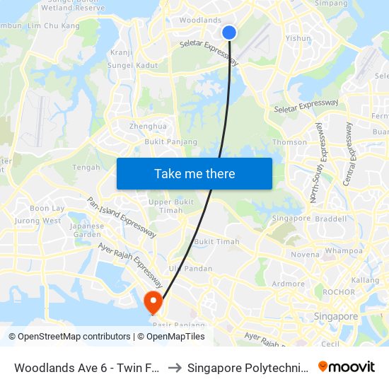 Woodlands Ave 6 - Twin Fountains (47491) to Singapore Polytechnic (Poly Marina) map