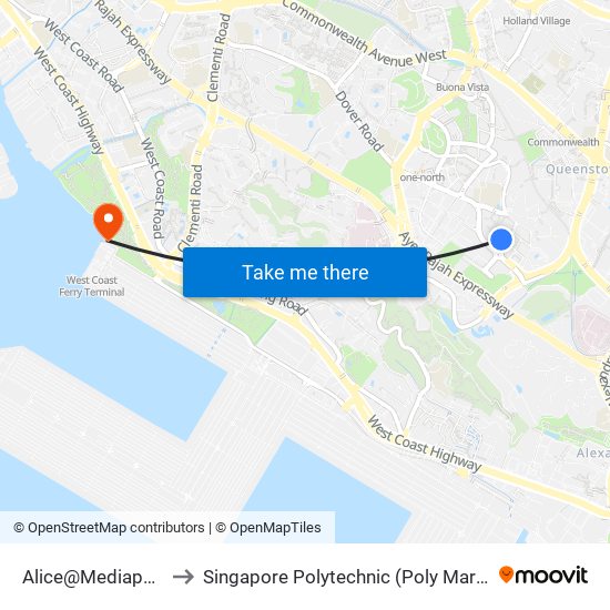 Alice@Mediapolis to Singapore Polytechnic (Poly Marina) map