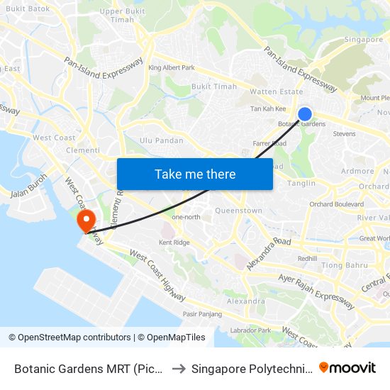 Botanic Gardens MRT (Pick-Up And Drop Off) to Singapore Polytechnic (Poly Marina) map