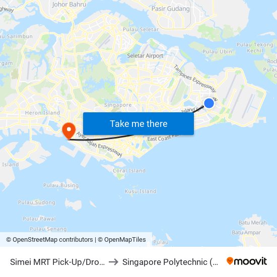 Simei MRT Pick-Up/Drop-Off Point to Singapore Polytechnic (Poly Marina) map
