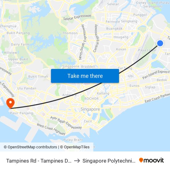 Tampines Rd - Tampines Dormitory (74051) to Singapore Polytechnic (Poly Marina) map